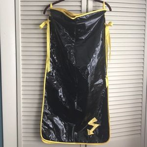 Black vinyl panel skirt w yellow ribbon side ties